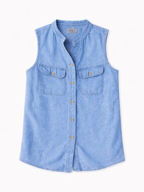 Arizona Jean Company Light Blue Denim Sleeveless Shirt, Size Large